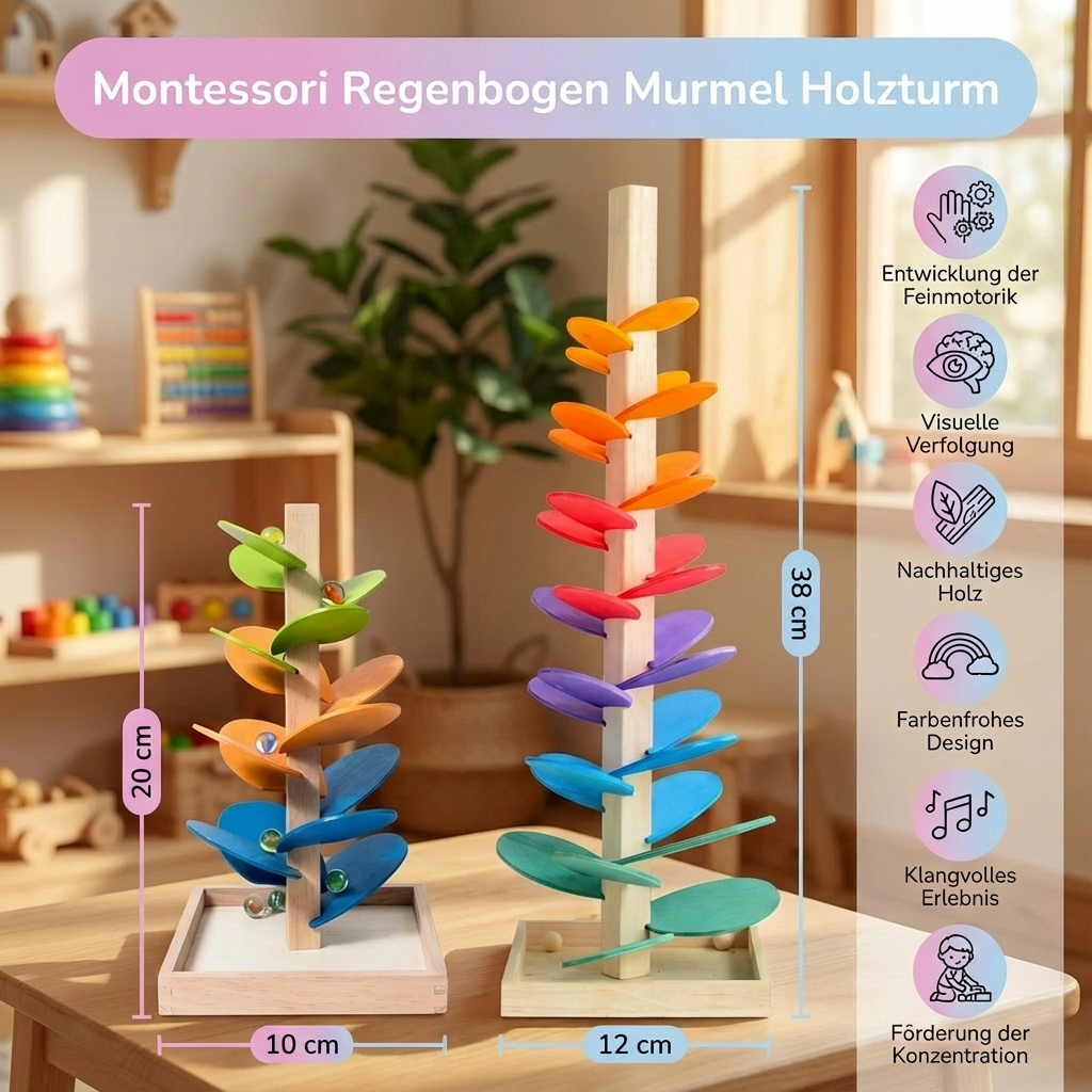 Colorful Rainbow Marble Tower | Educational Wooden Toy with Soothing Soundscape | Fun Motor Skills Development for Kids 5