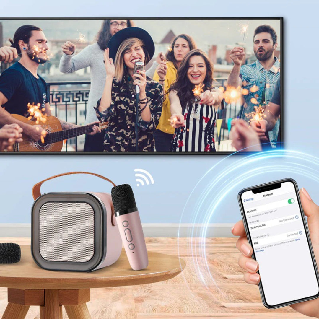 Kompaktes kabelloses Karaoke-System mit Mikrofon und Lautsprecher