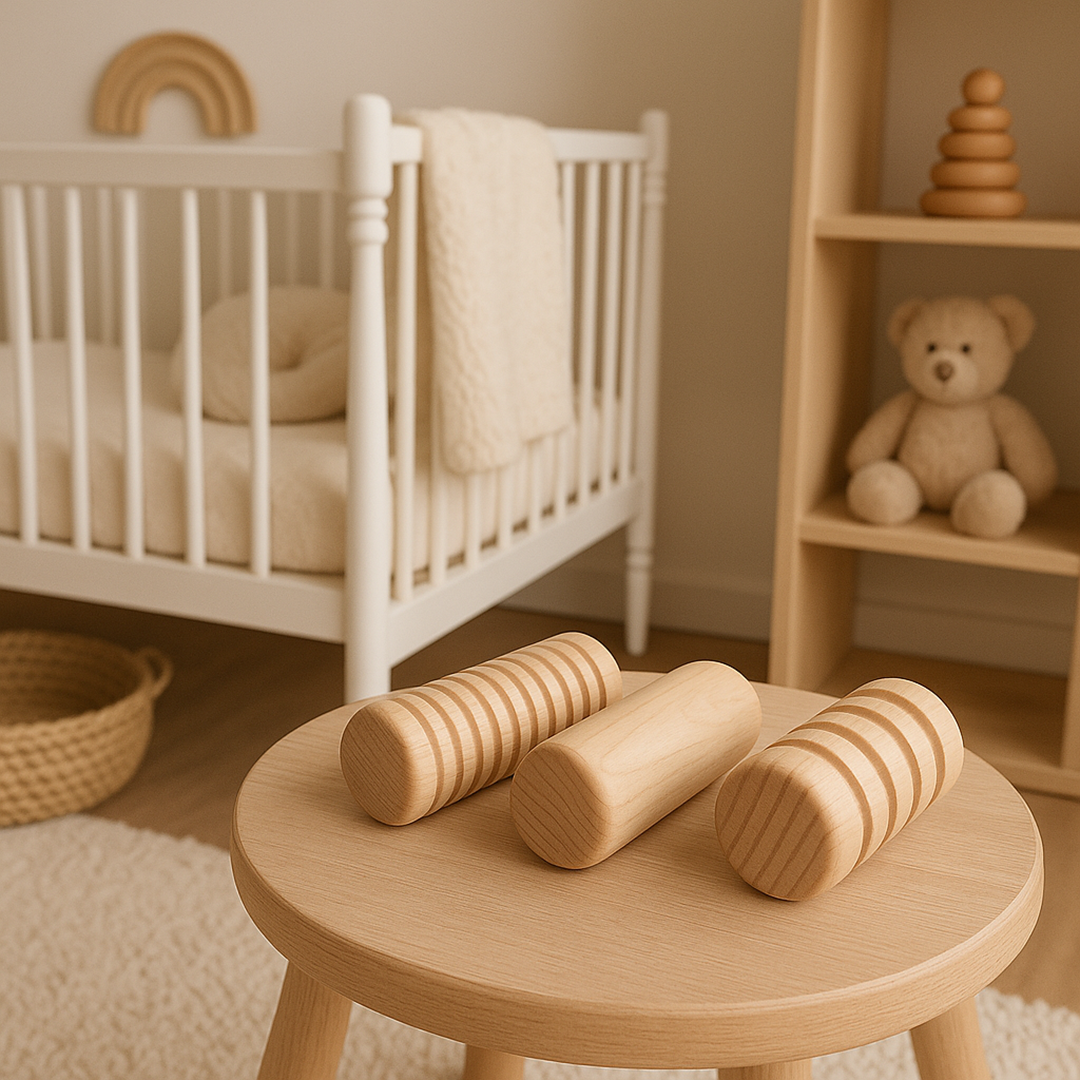 Set mit 3 sensorischen Holzrollen für Kinder