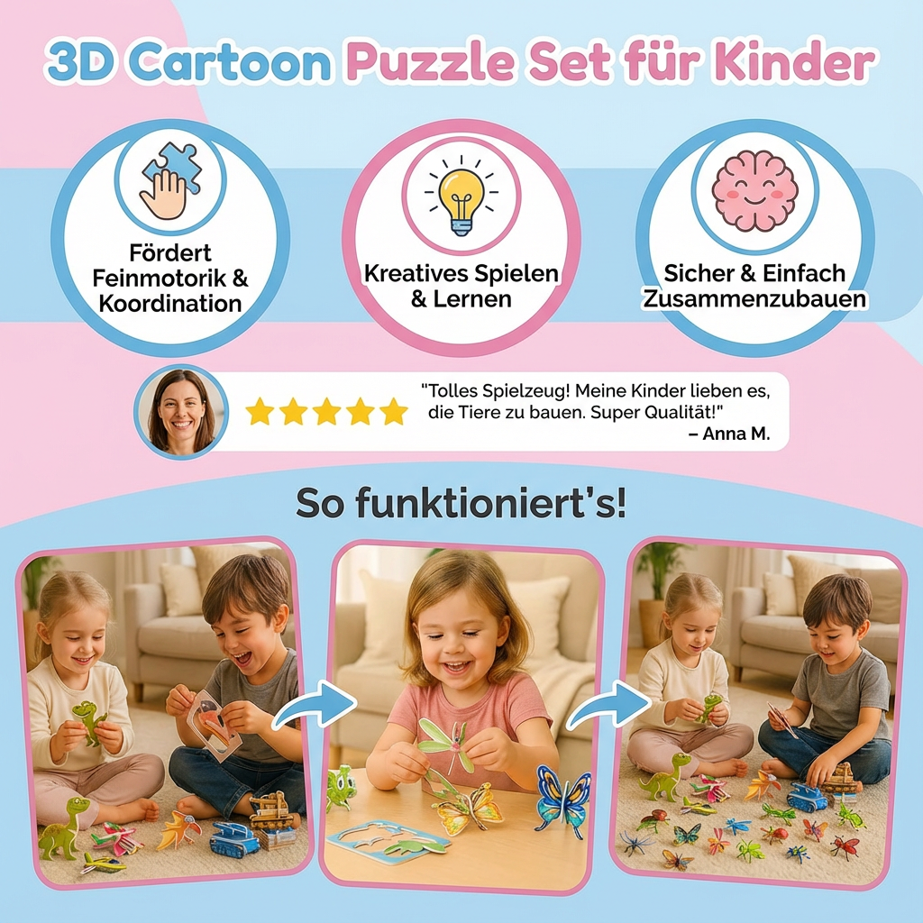 3D Cartoon Puzzle Set for Kids with Colorful Designs | Engaging Learning Tool for Creativity and Fine Motor Skills 4