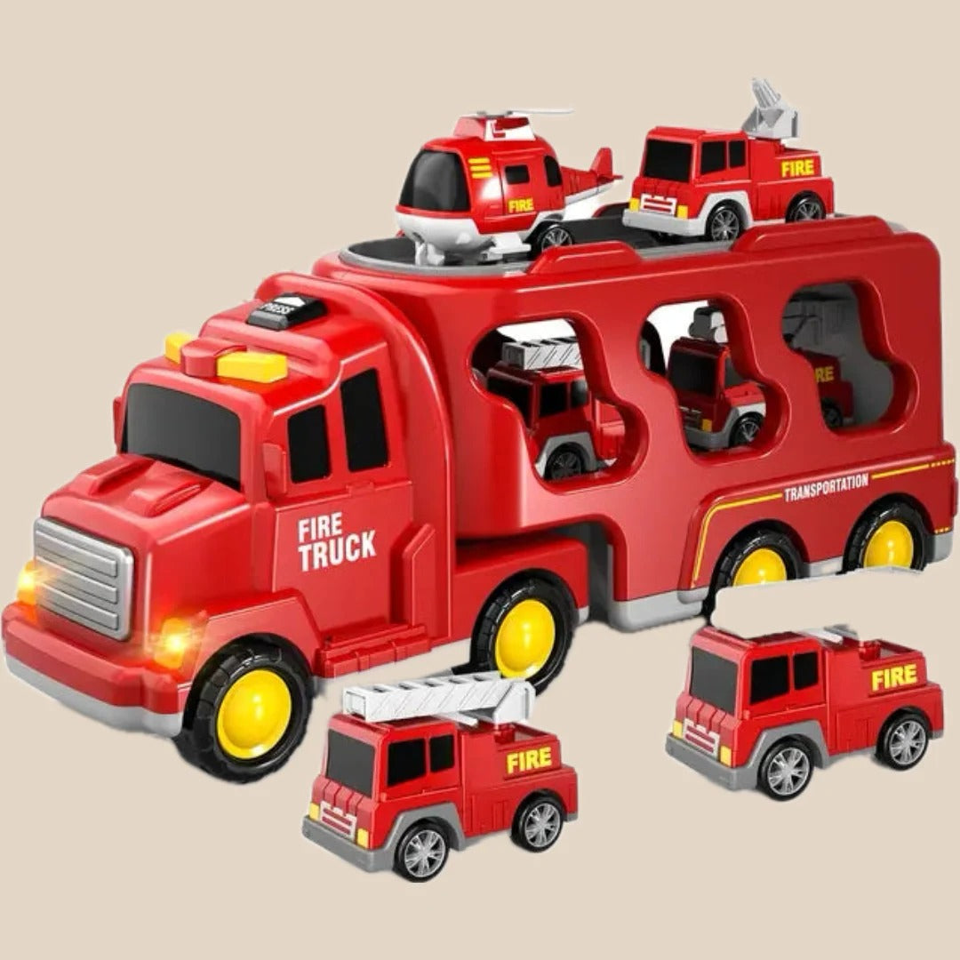 Zweischichtiger Lastwagen-Set: Feuerwehr- und Baustellenfahrzeuge