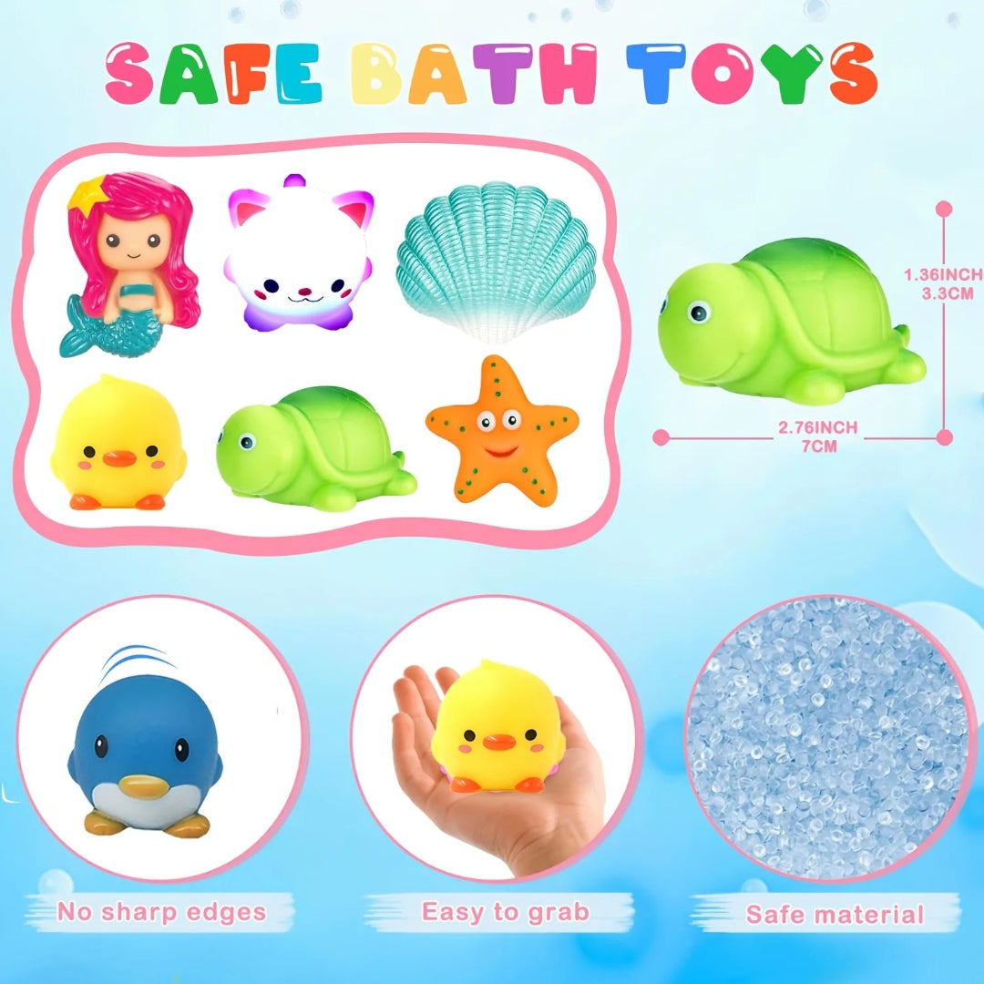 Leuchtende Badspielzeugkollektion: Funkelnde schwimmende Meeresbewohner