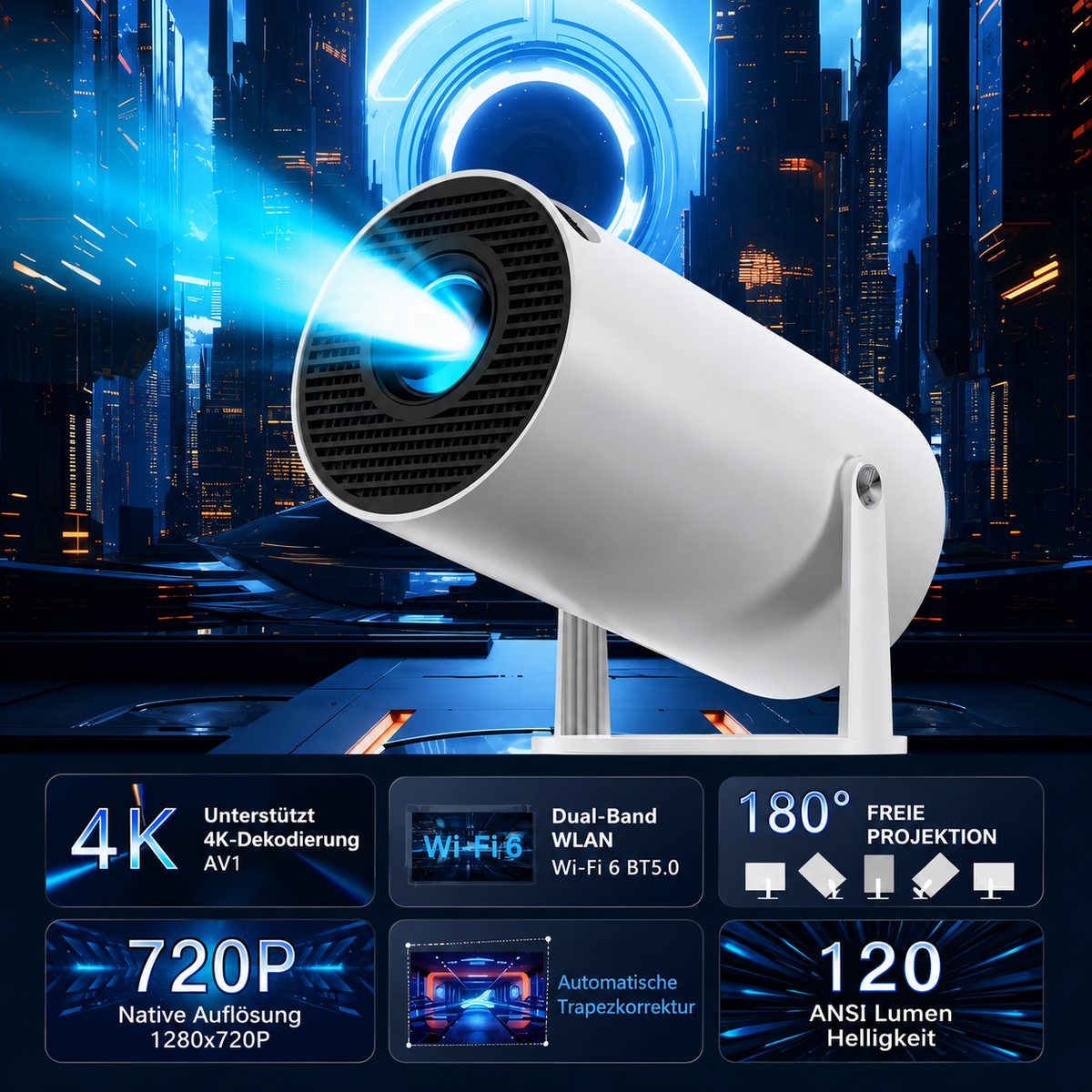 Kompakter 4K Mini Bluetooth WiFi Projektor