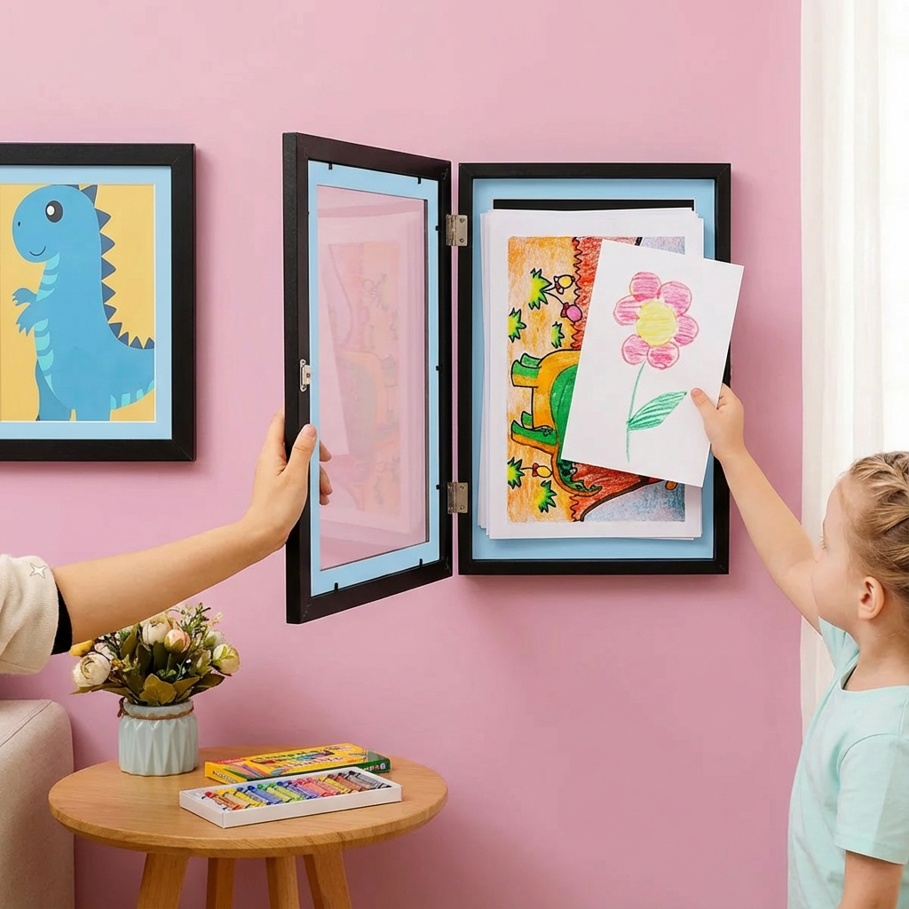 Creative Display | Picture Frame for 150 Drawings with Easy Change Mechanism | Modern Wall Art Organizer for Kids' Artwork 2