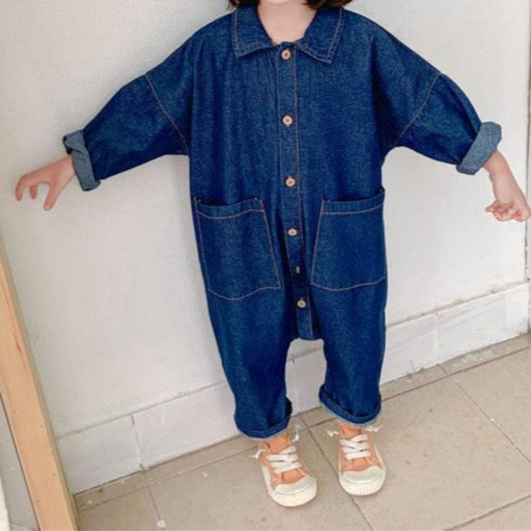 Knopf-Front Denim-Latzhose für Kinder
