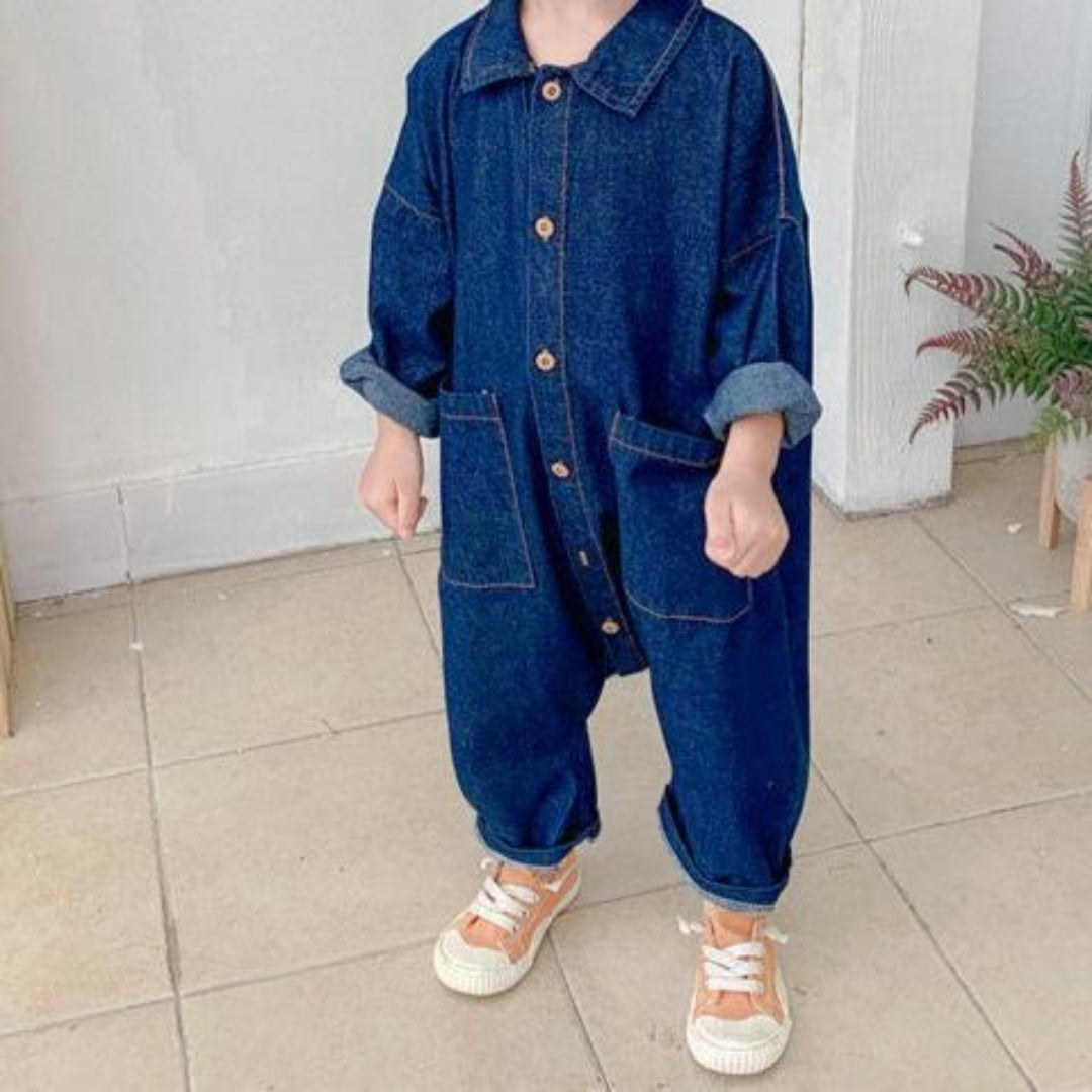 Knopf-Front Denim-Latzhose für Kinder