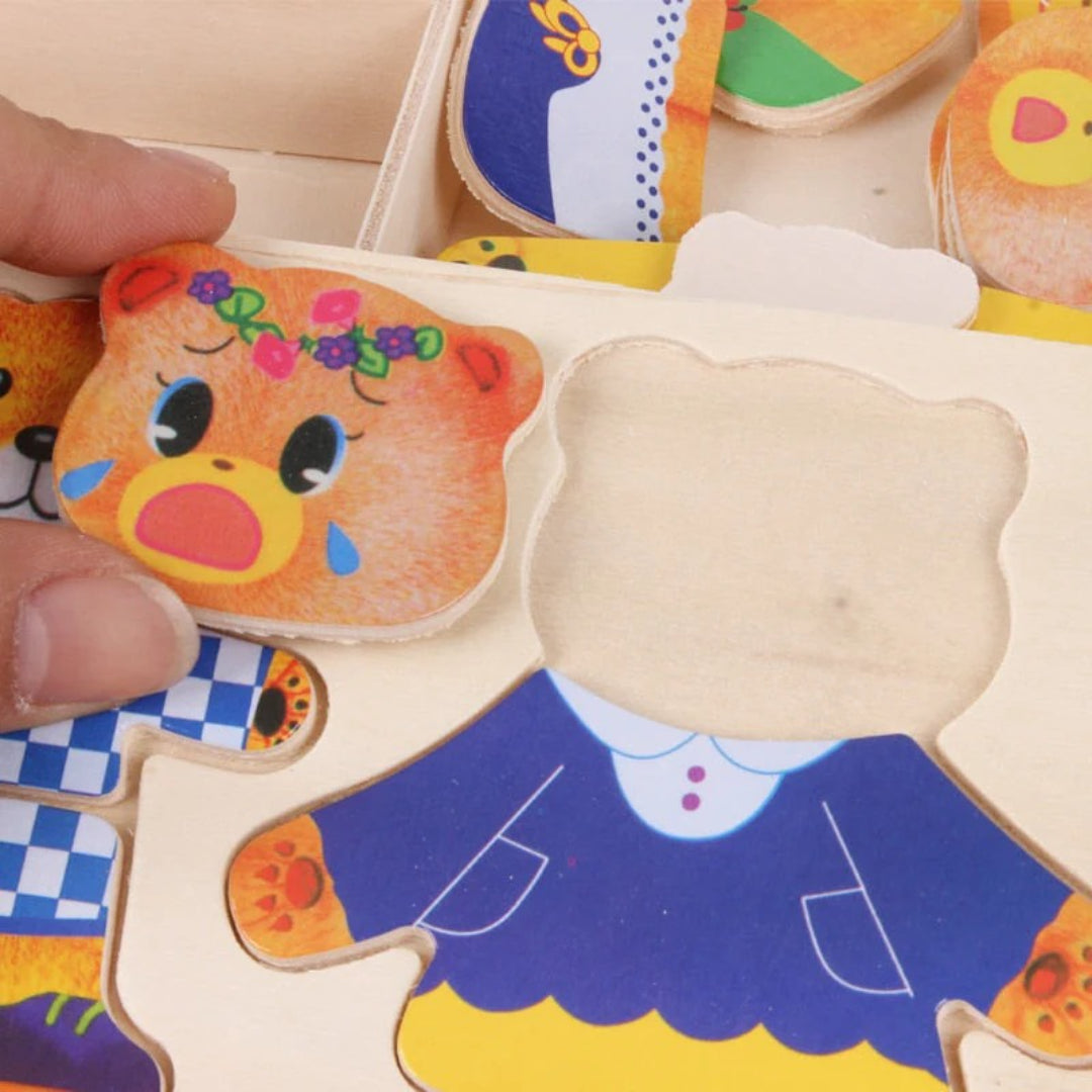 Holzpuzzle zum Ankleiden: Outfit-Matching-Spiel