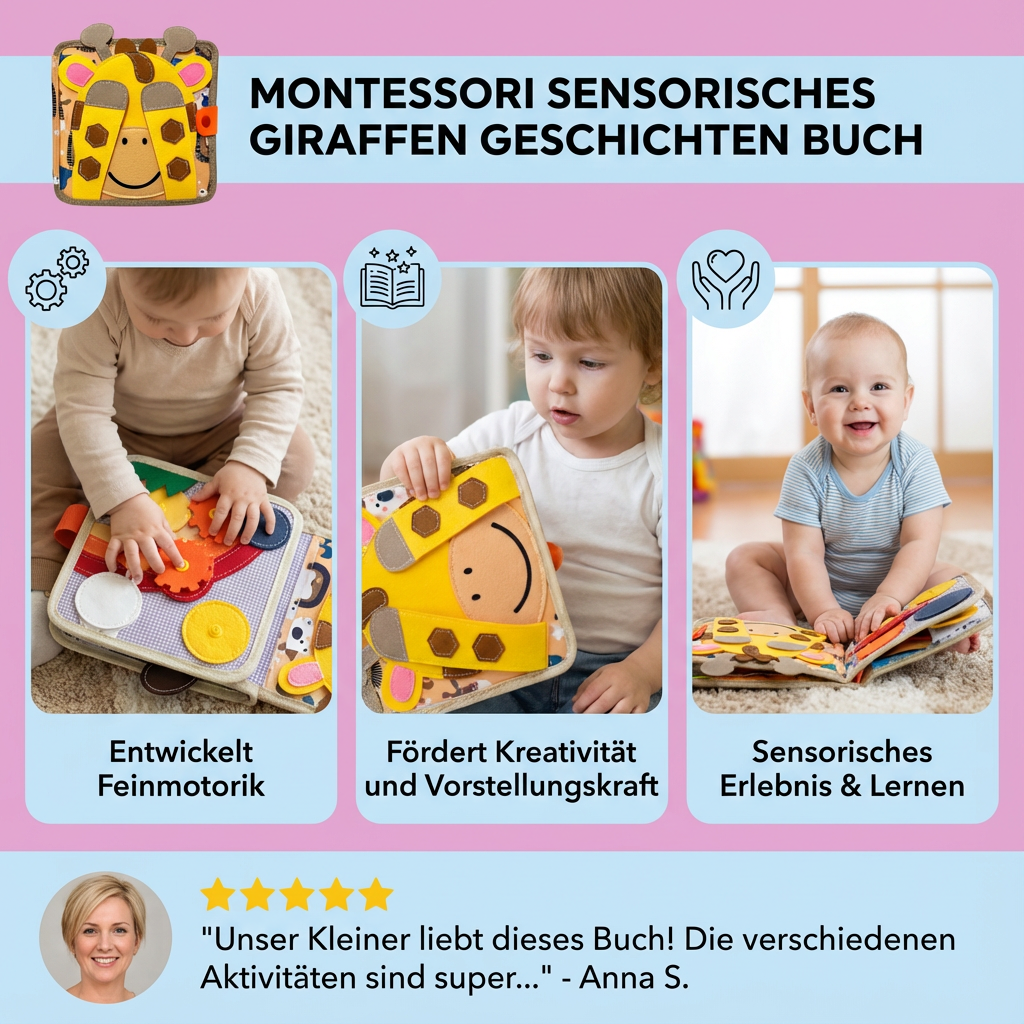 Interactive Montessori Sensory Book for Kids with Textured Pages | Engaging Giraffe Stories for Cognitive Development 3
