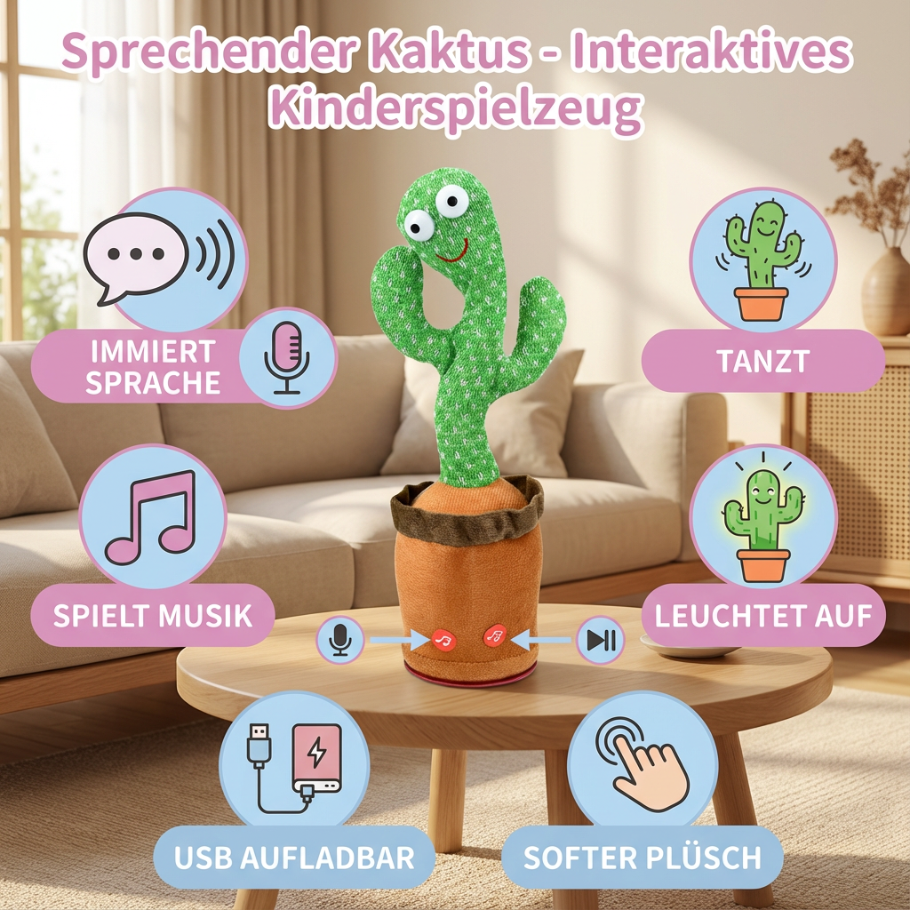 Interactive Talking Cactus Toy with Speech Repetition & Music for Engaging Learning Fun 2