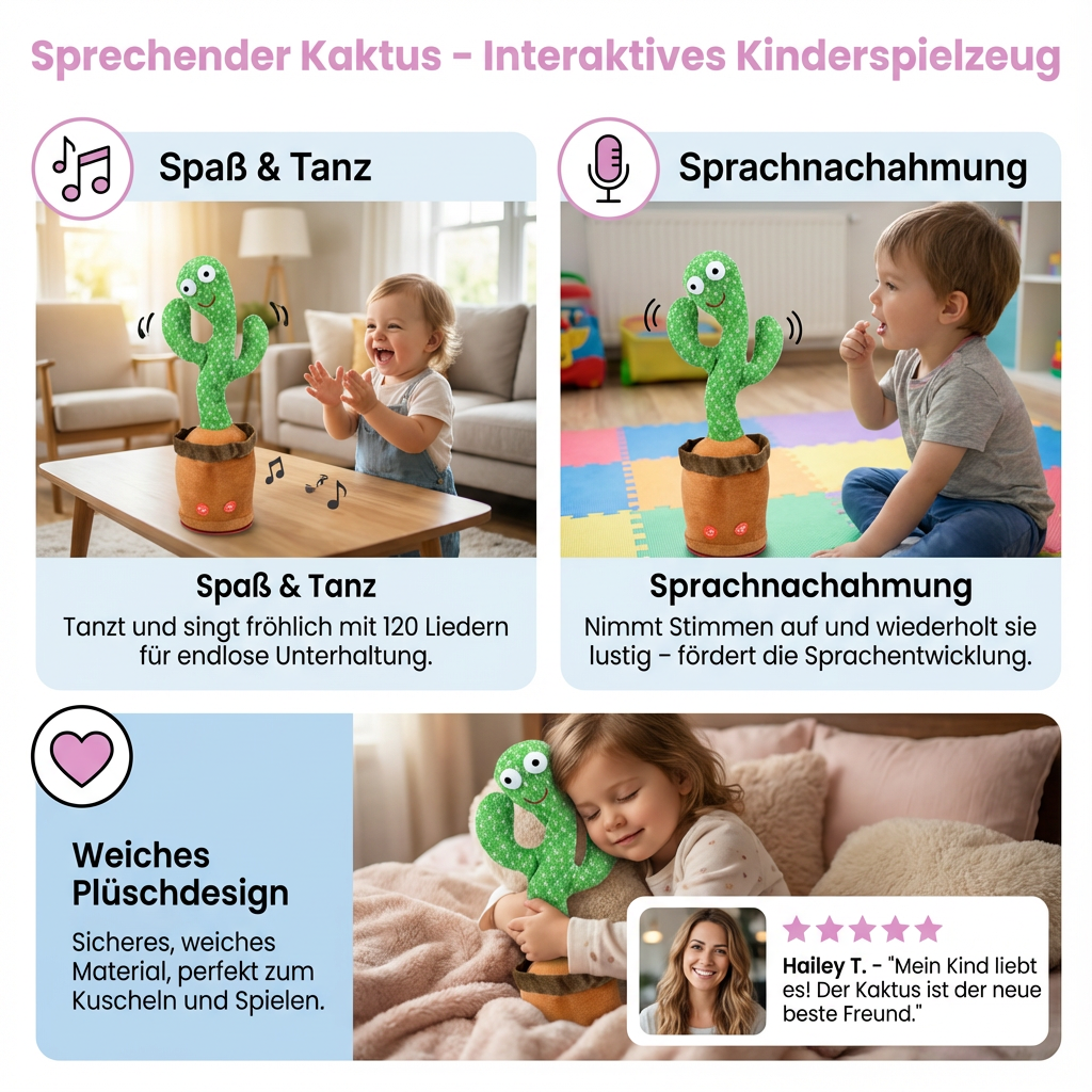 Interactive Talking Cactus Toy with Speech Repetition & Music for Engaging Learning Fun 4