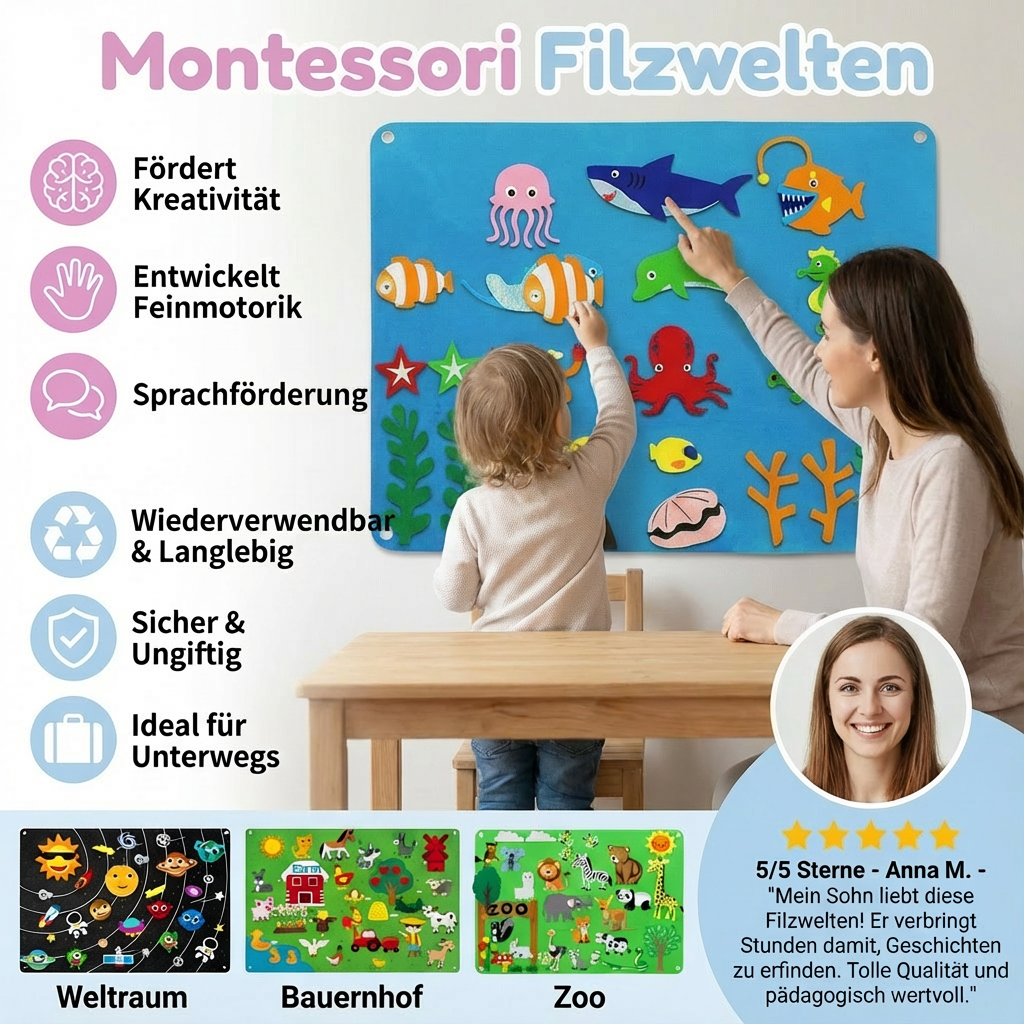 Montessori Felt Worlds | Educational Toy with Colorful Animal Figures | Engaging Learning Experience for Imagination and Creativity 2