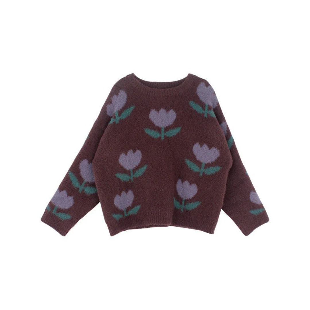 Mädchen Brauner Baumwollpullover mit Print