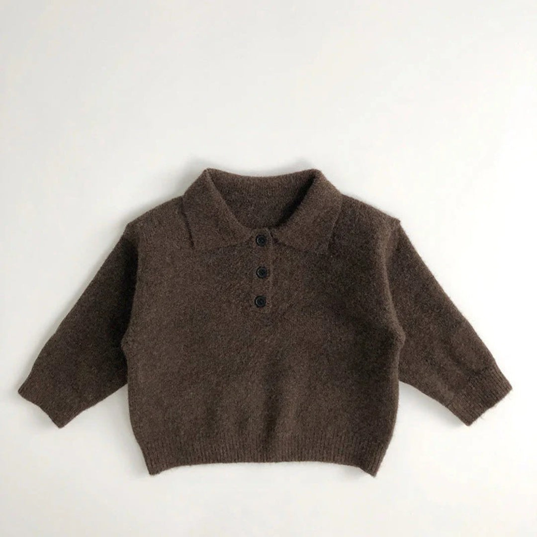 Unisex Kinder Polo-Pullover mit Knopfverschluss