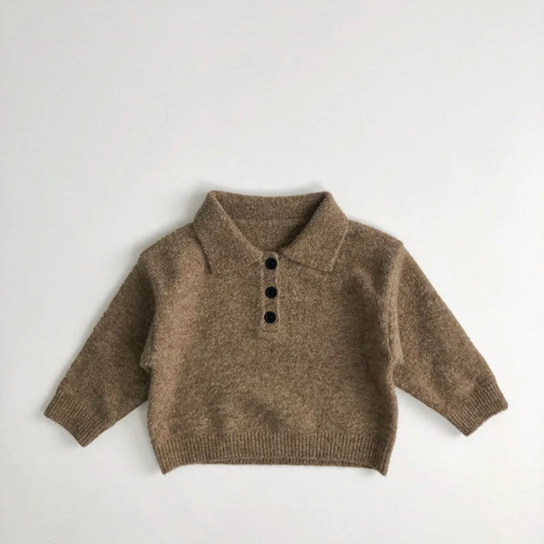 Unisex Kinder Polo-Pullover mit Knopfverschluss