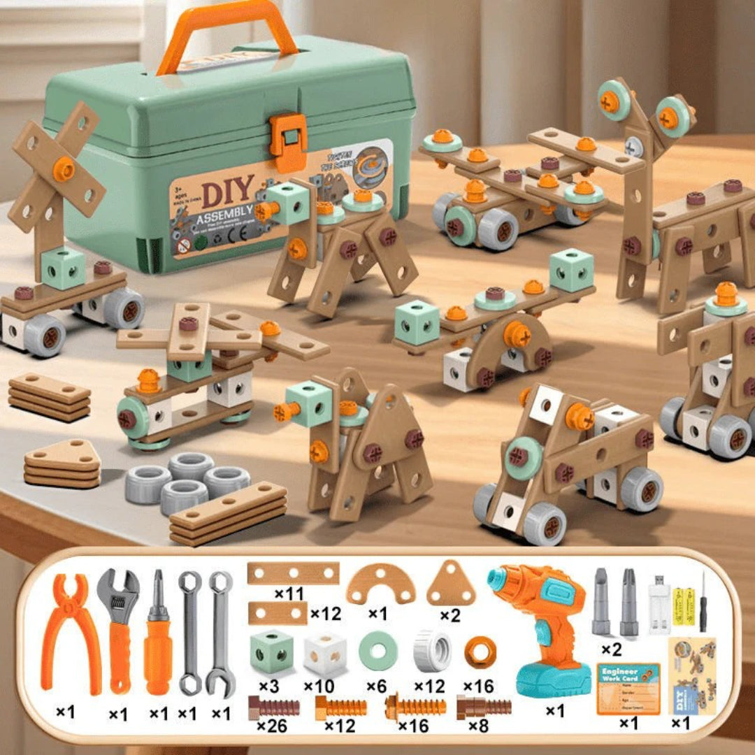 100-teiliges Bauwerkzeug-Set – Fantasievolles Spielzeug zum Bauen