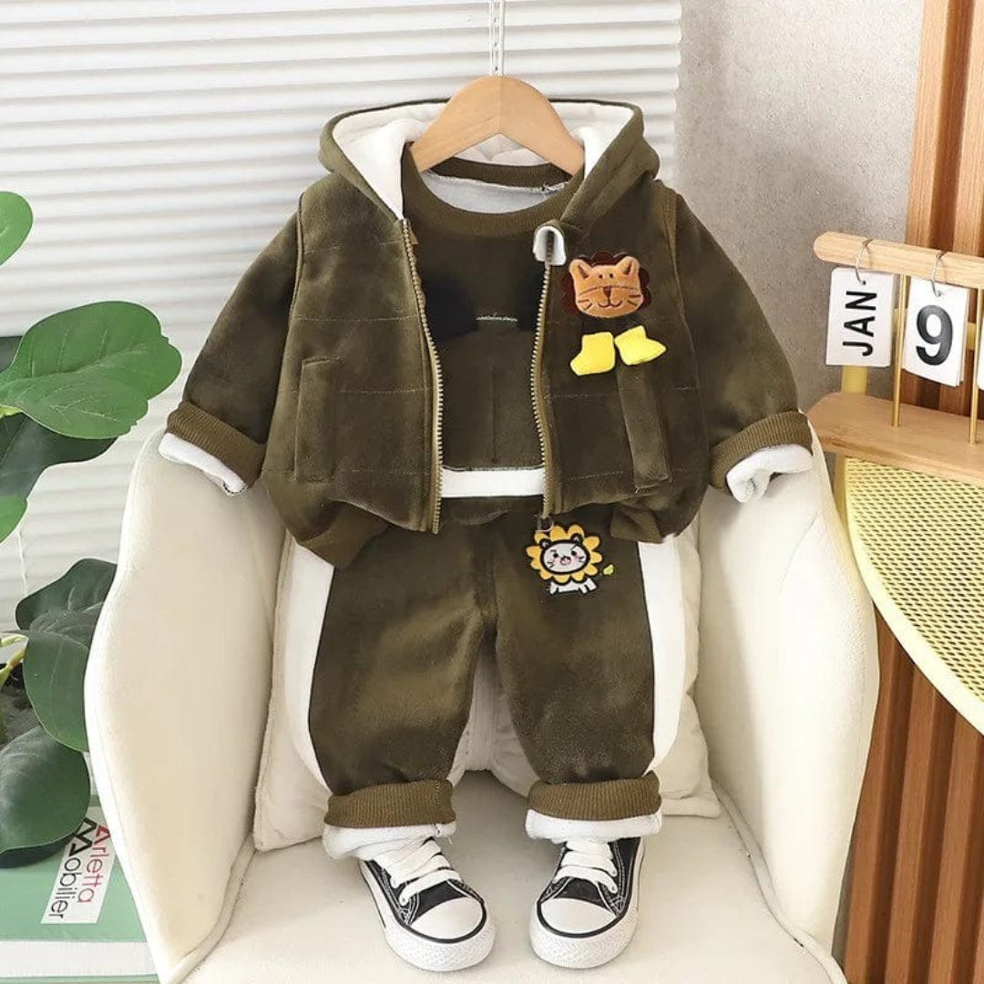 Baby Outfit Set: Bären-Themen Jacke Weste und Hose
