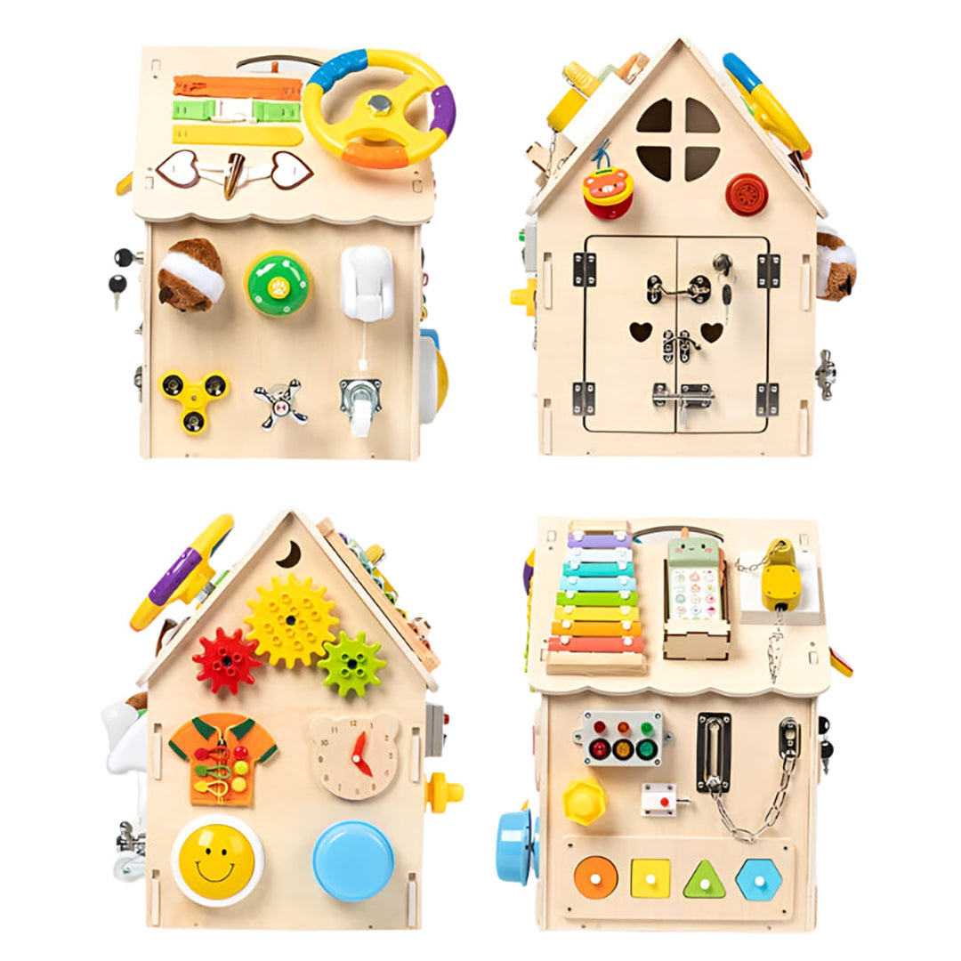 Kinder Holz Lernhaus mit interaktiven Funktionen