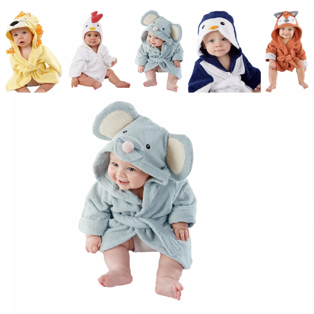 Weicher und saugfähiger Baby-Bademantel mit Tiermotiv