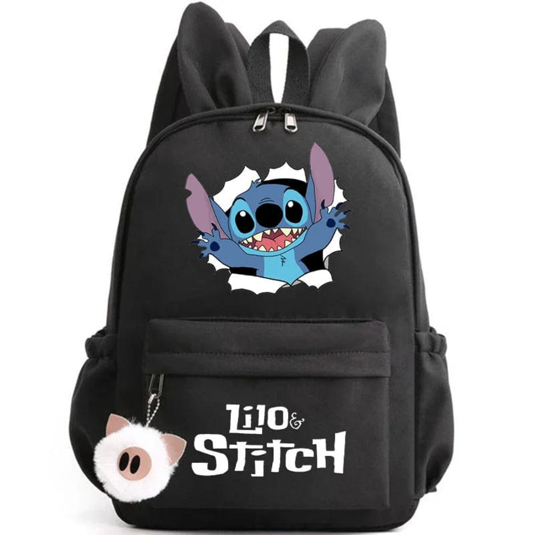 Stitch-Themen-Schulrucksack mit Schlüsselanhänger