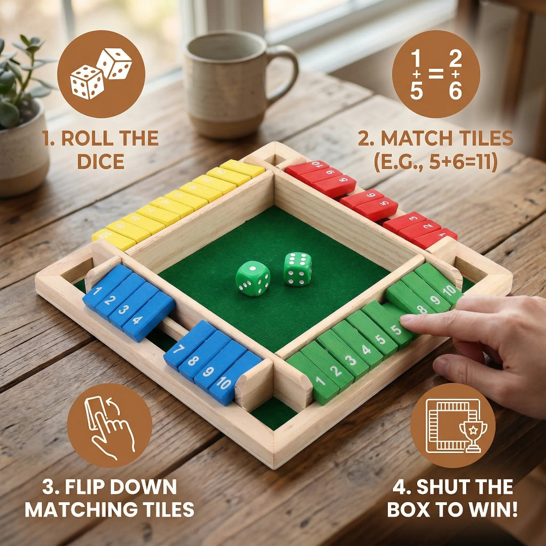 Holz Shut the Box Spiel - Familienspaß für bis zu 4 Spieler