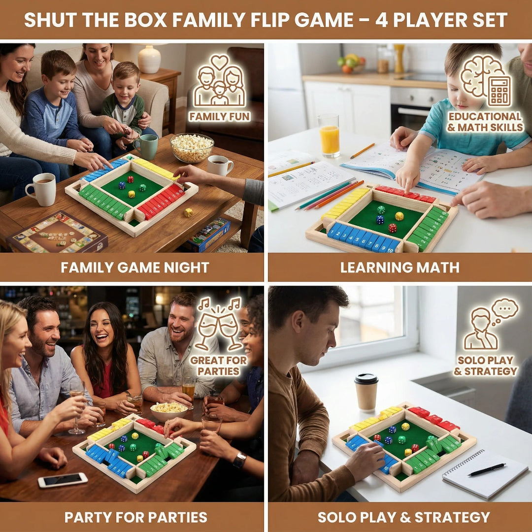Holz Shut the Box Spiel - Familienspaß für bis zu 4 Spieler
