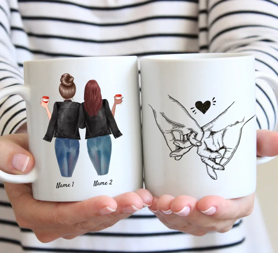 Best friends vestes en cuir &amp; boissons - mug personnalisé (2-3 femmes)