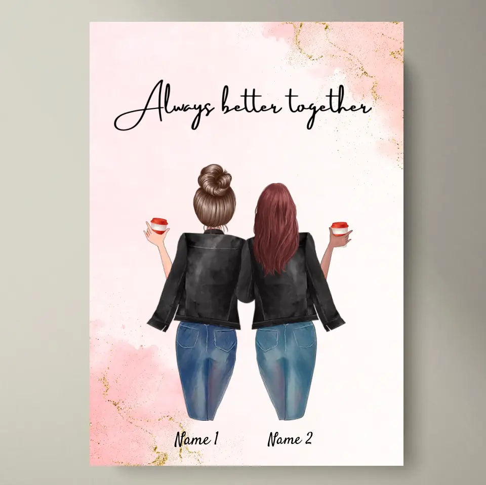 Besties en vestes en cuir - affiche personnalisée (2-3 amis)