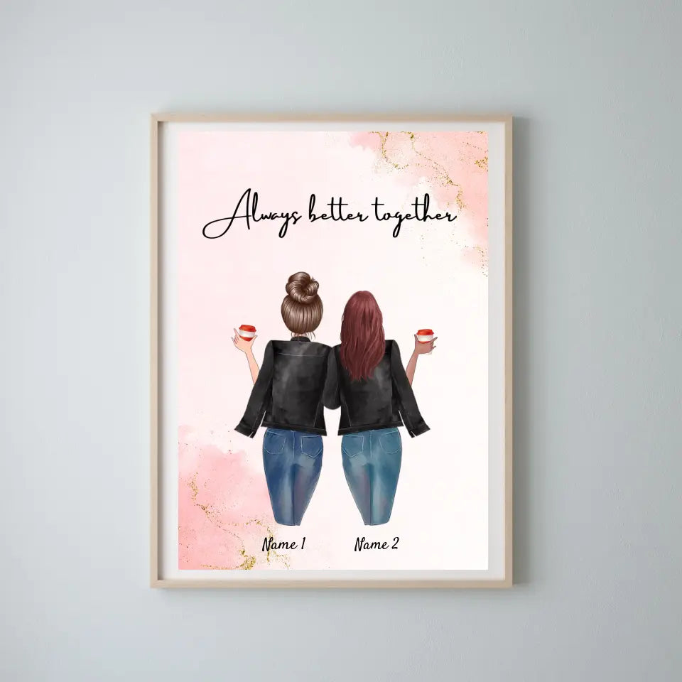 Besties en vestes en cuir - affiche personnalisée (2-3 amis)