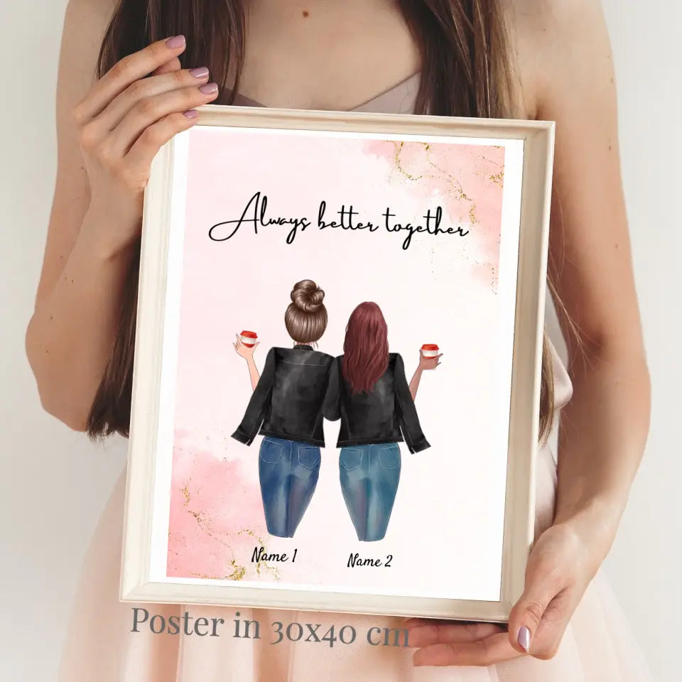 Besties en vestes en cuir - affiche personnalisée (2-3 amis)