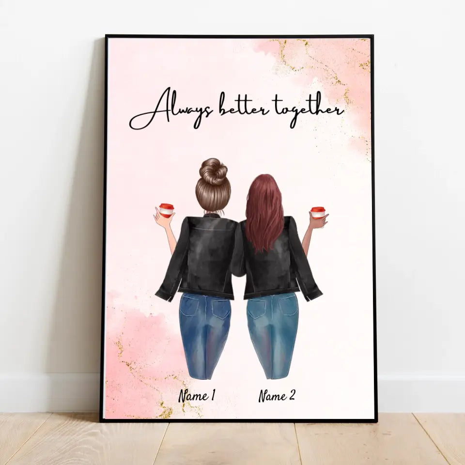 Besties en vestes en cuir - affiche personnalisée (2-3 amis)