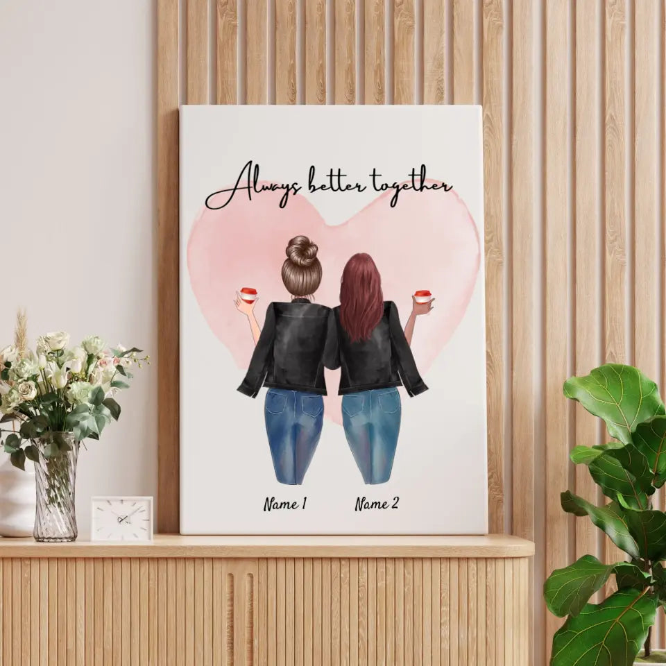 Besties en vestes en cuir - affiche personnalisée (2-3 amis)